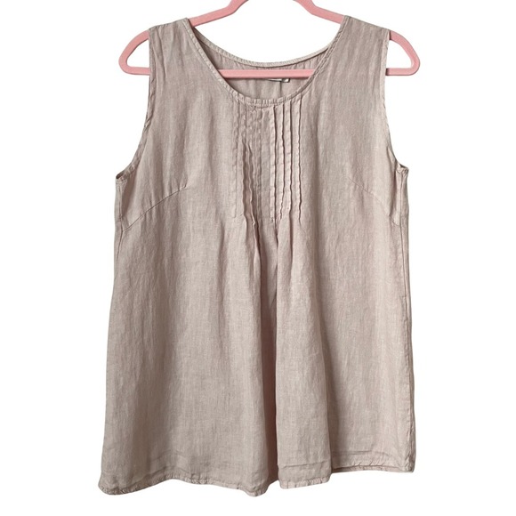 Laura Bianchi Tops - Laura Bianchi Tank Top Womens Large Pink 100% Linen Pintuck Sleeveless Italy